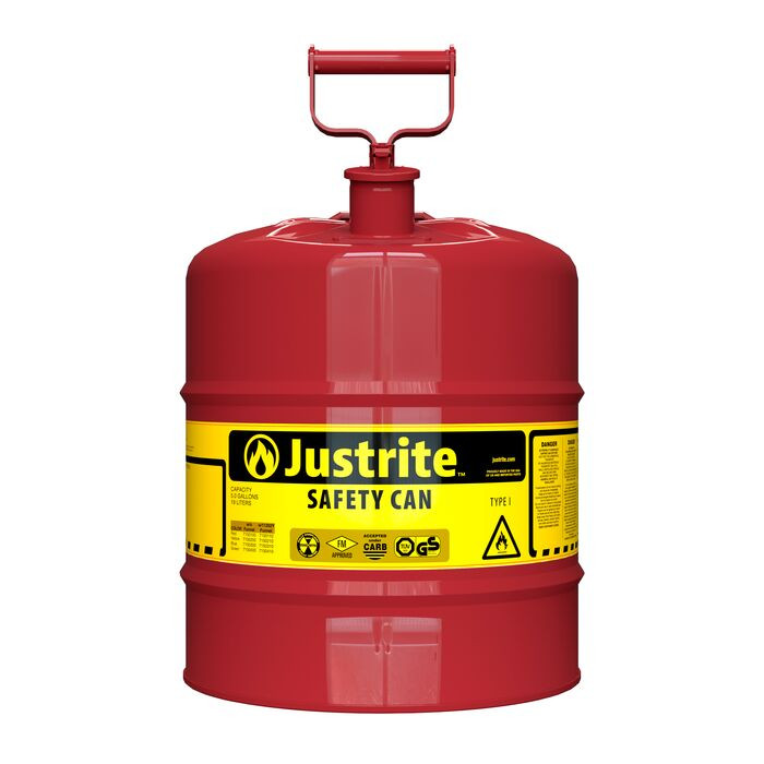 5 Gallon Steel Safety Can for Flammables, Type I, Flame Arrester, Red - 7150100