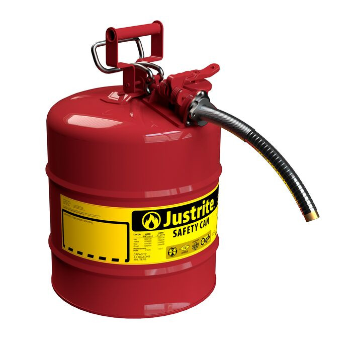 5 Gallon, 1" Metal Hose, Steel Safety Can for Flammables, Type II, AccuFlow&trade;, Red - 7250130