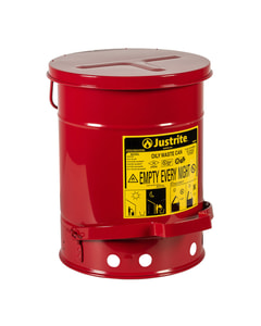 6 Gallon, Steel Oily Waste Can, Hands-Free, Self-Closing Cover, Red - 09100 6 Gallon, Steel Oily Waste Can, Hands-Free, Self-Closing Cover, Red - 09100