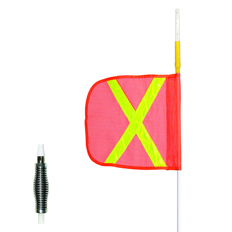 5ft Super Whip Lighted Warning Whip with Amber LED and 12" Orange Flag with Yellow Reflective X - SW5