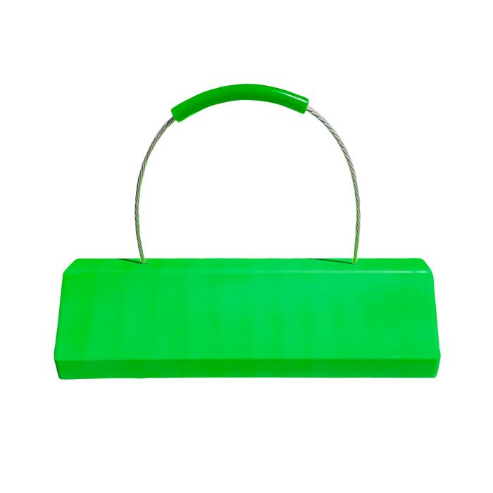 24" Single SafeRay™ Hi Viz Commercial Aircraft Chock for Narrow and Wide Body Aircraft with Cable Handle and Urethane Grip, Green - CAC24