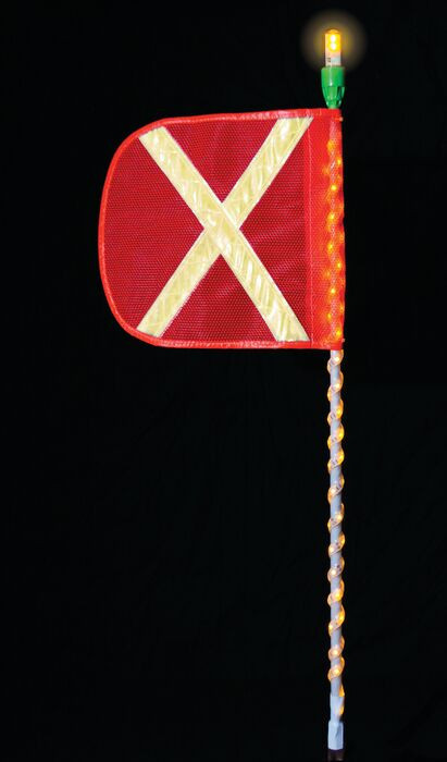 All-Purpose 8' Amber LED Wrapped Lighted Warning Whip, w/ Orange Flag and Amber Light - FSLEDA8OYA