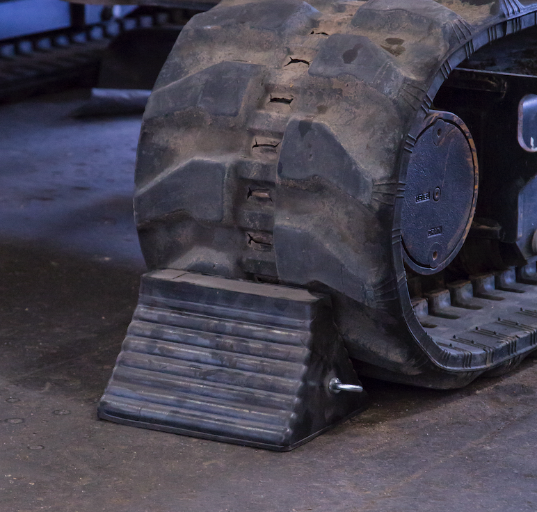 Rubber wheel chock in use